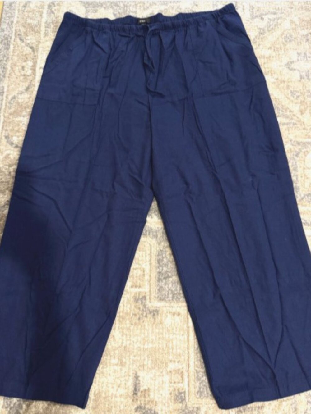 Ellos Plus Size Linen-Blend Pants 3X Dark Blue Wide Leg Lagenlook Modern Trouser